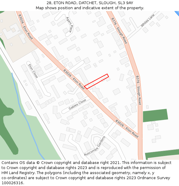 28, ETON ROAD, DATCHET, SLOUGH, SL3 9AY: Location map and indicative extent of plot