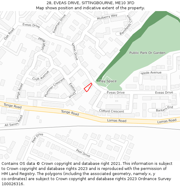 28, EVEAS DRIVE, SITTINGBOURNE, ME10 3FD: Location map and indicative extent of plot