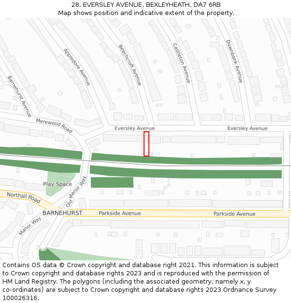 28, EVERSLEY AVENUE, BEXLEYHEATH, DA7 6RB: Location map and indicative extent of plot