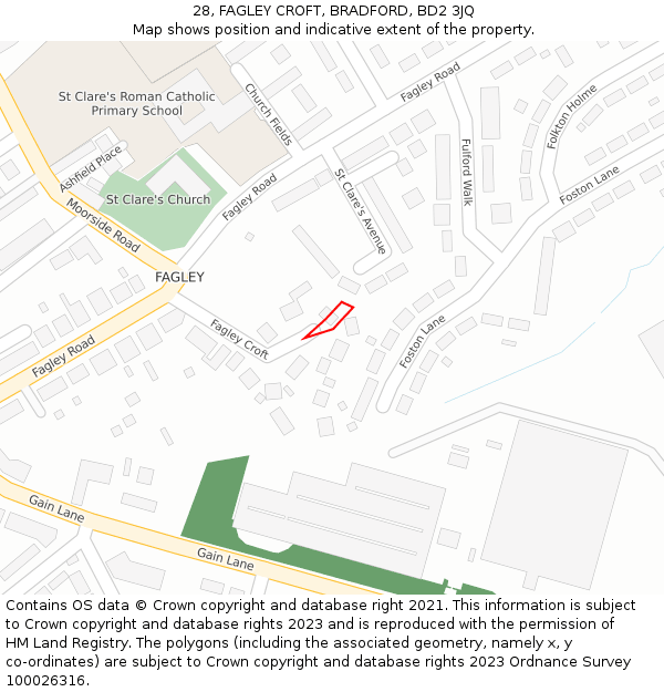 28, FAGLEY CROFT, BRADFORD, BD2 3JQ: Location map and indicative extent of plot