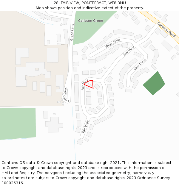 28, FAIR VIEW, PONTEFRACT, WF8 3NU: Location map and indicative extent of plot