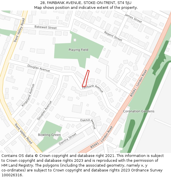 28, FAIRBANK AVENUE, STOKE-ON-TRENT, ST4 5JU: Location map and indicative extent of plot