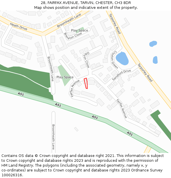 28, FAIRFAX AVENUE, TARVIN, CHESTER, CH3 8DR: Location map and indicative extent of plot