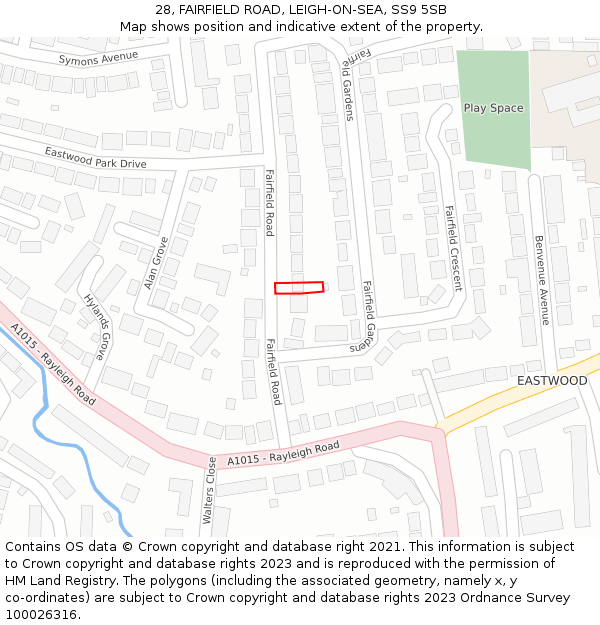 28, FAIRFIELD ROAD, LEIGH-ON-SEA, SS9 5SB: Location map and indicative extent of plot