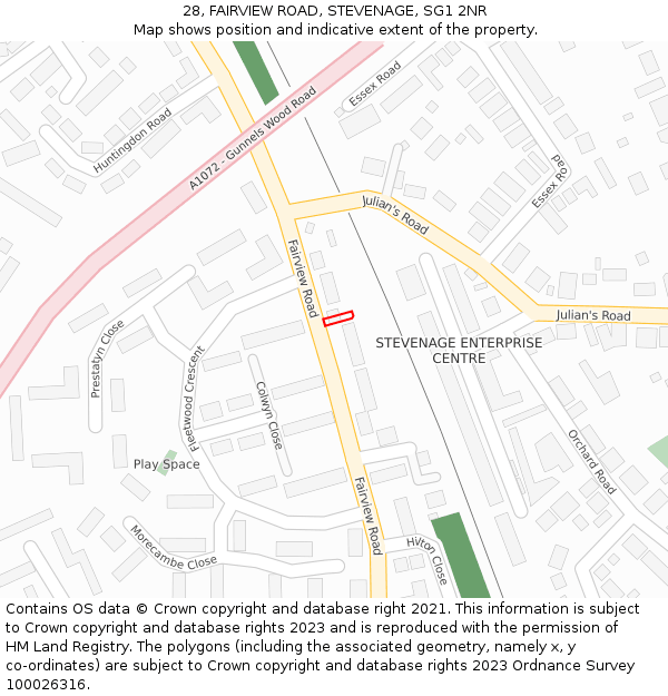 28, FAIRVIEW ROAD, STEVENAGE, SG1 2NR: Location map and indicative extent of plot