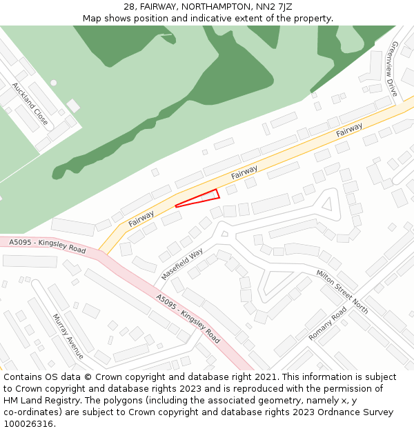 28, FAIRWAY, NORTHAMPTON, NN2 7JZ: Location map and indicative extent of plot