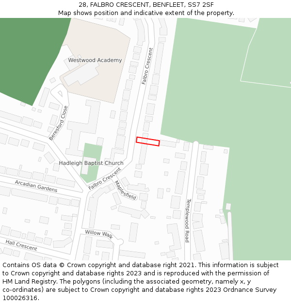 28, FALBRO CRESCENT, BENFLEET, SS7 2SF: Location map and indicative extent of plot