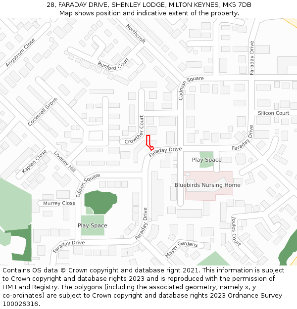 28, FARADAY DRIVE, SHENLEY LODGE, MILTON KEYNES, MK5 7DB: Location map and indicative extent of plot