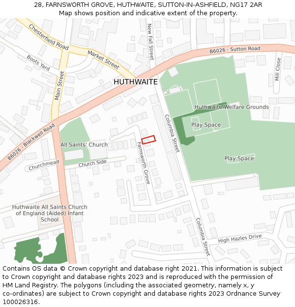 28, FARNSWORTH GROVE, HUTHWAITE, SUTTON-IN-ASHFIELD, NG17 2AR: Location map and indicative extent of plot