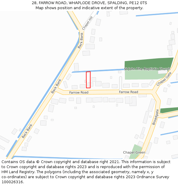 28, FARROW ROAD, WHAPLODE DROVE, SPALDING, PE12 0TS: Location map and indicative extent of plot