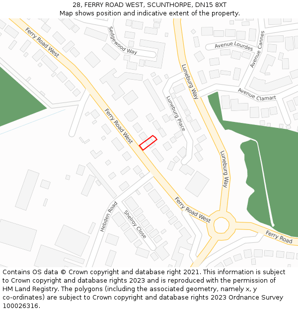 28, FERRY ROAD WEST, SCUNTHORPE, DN15 8XT: Location map and indicative extent of plot