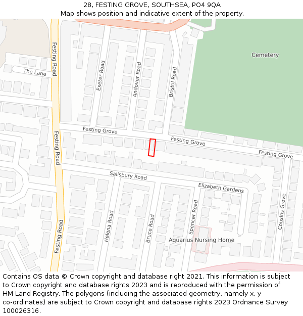 28, FESTING GROVE, SOUTHSEA, PO4 9QA: Location map and indicative extent of plot