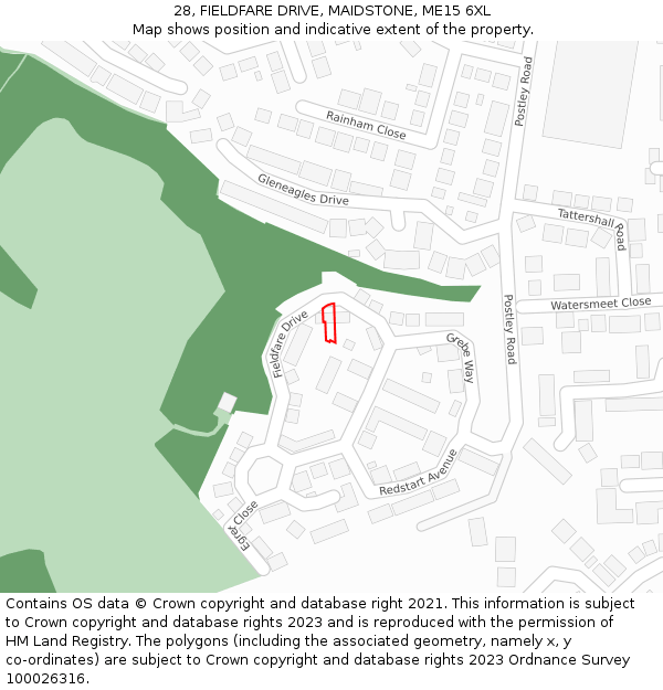 28, FIELDFARE DRIVE, MAIDSTONE, ME15 6XL: Location map and indicative extent of plot