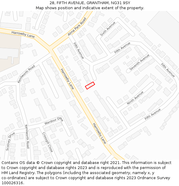 28, FIFTH AVENUE, GRANTHAM, NG31 9SY: Location map and indicative extent of plot