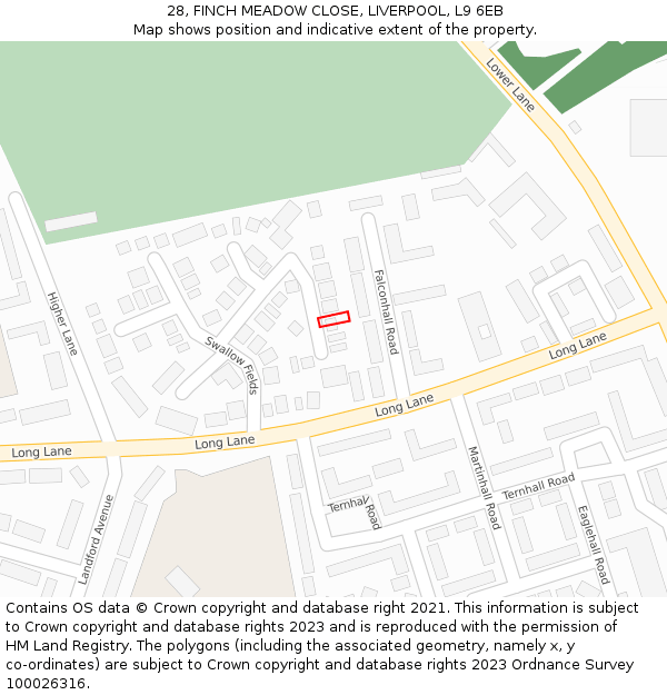 28, FINCH MEADOW CLOSE, LIVERPOOL, L9 6EB: Location map and indicative extent of plot