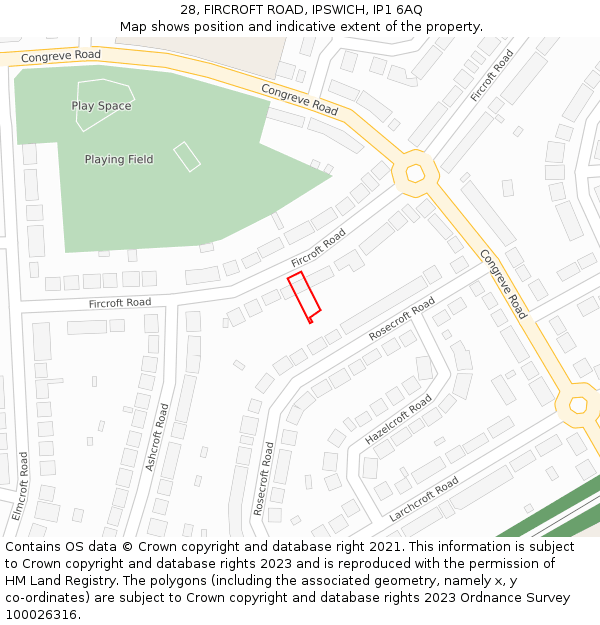 28, FIRCROFT ROAD, IPSWICH, IP1 6AQ: Location map and indicative extent of plot