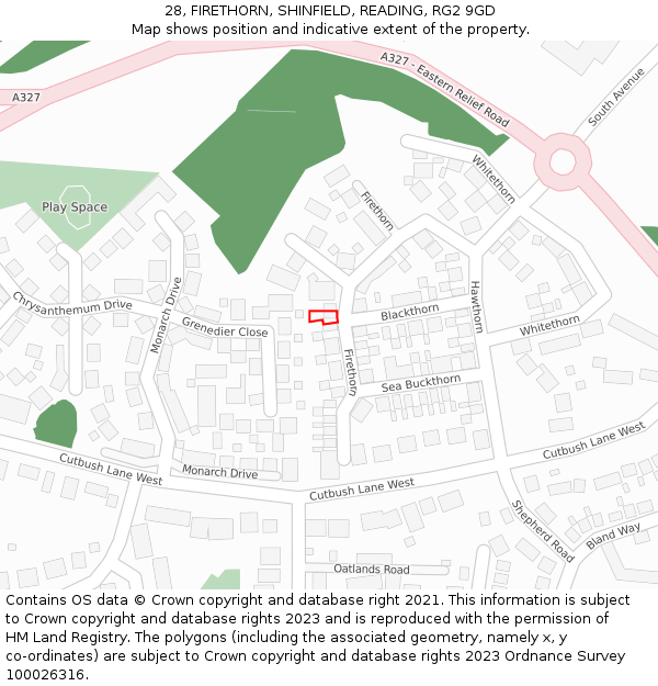 28, FIRETHORN, SHINFIELD, READING, RG2 9GD: Location map and indicative extent of plot
