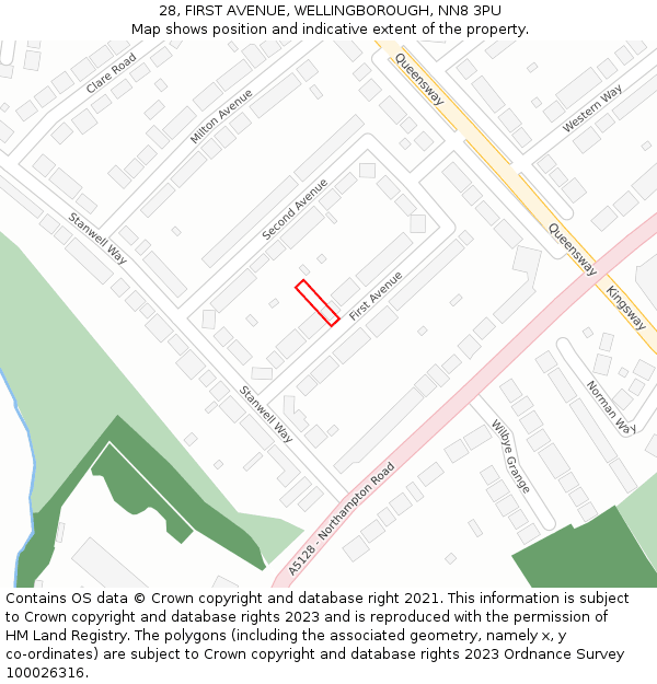 28, FIRST AVENUE, WELLINGBOROUGH, NN8 3PU: Location map and indicative extent of plot