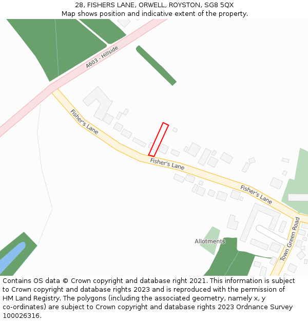 28, FISHERS LANE, ORWELL, ROYSTON, SG8 5QX: Location map and indicative extent of plot