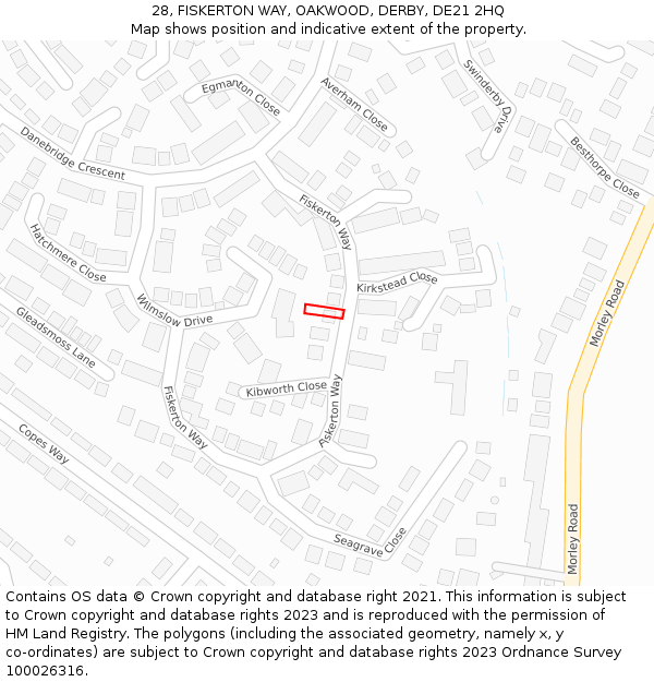 28, FISKERTON WAY, OAKWOOD, DERBY, DE21 2HQ: Location map and indicative extent of plot