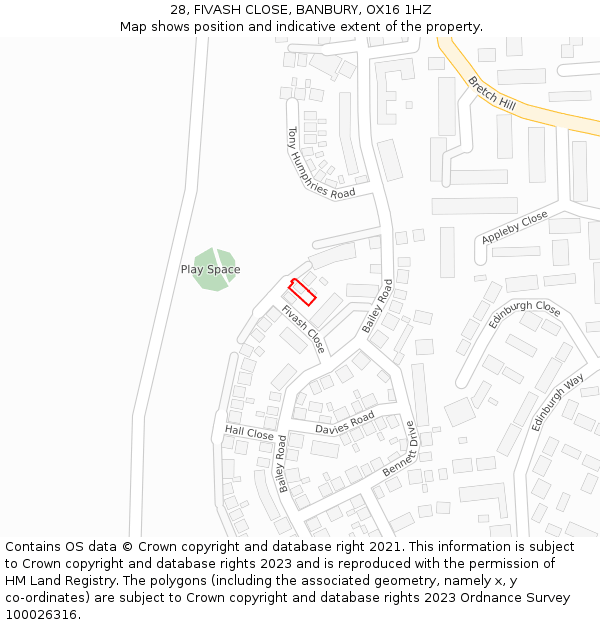 28, FIVASH CLOSE, BANBURY, OX16 1HZ: Location map and indicative extent of plot