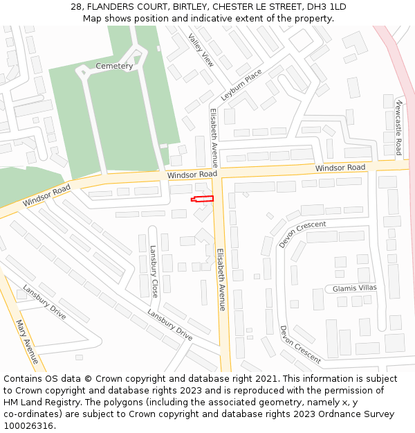 28, FLANDERS COURT, BIRTLEY, CHESTER LE STREET, DH3 1LD: Location map and indicative extent of plot