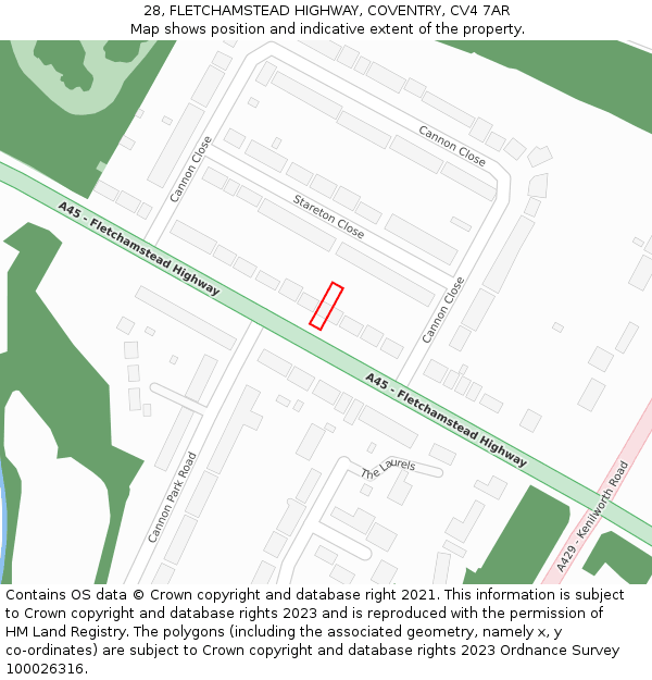 28, FLETCHAMSTEAD HIGHWAY, COVENTRY, CV4 7AR: Location map and indicative extent of plot