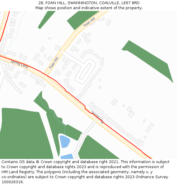 28, FOAN HILL, SWANNINGTON, COALVILLE, LE67 8RD: Location map and indicative extent of plot