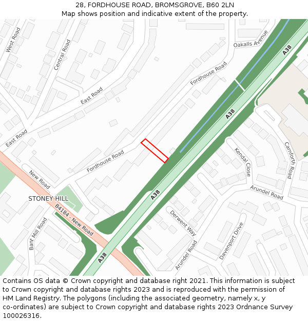 28, FORDHOUSE ROAD, BROMSGROVE, B60 2LN: Location map and indicative extent of plot