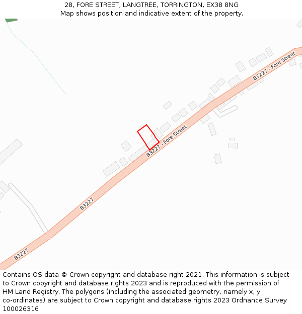 28, FORE STREET, LANGTREE, TORRINGTON, EX38 8NG: Location map and indicative extent of plot