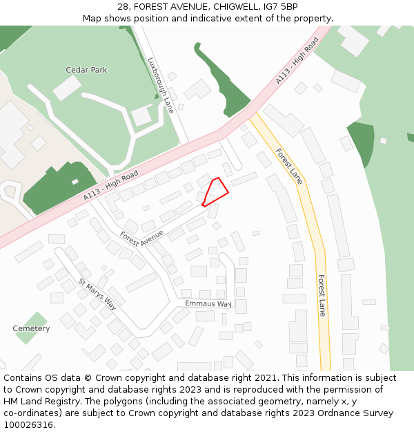 28, FOREST AVENUE, CHIGWELL, IG7 5BP: Location map and indicative extent of plot