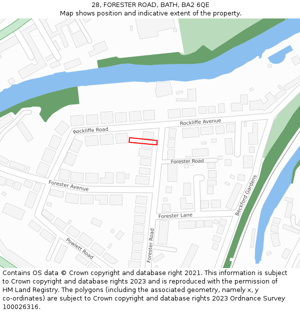 28, FORESTER ROAD, BATH, BA2 6QE: Location map and indicative extent of plot