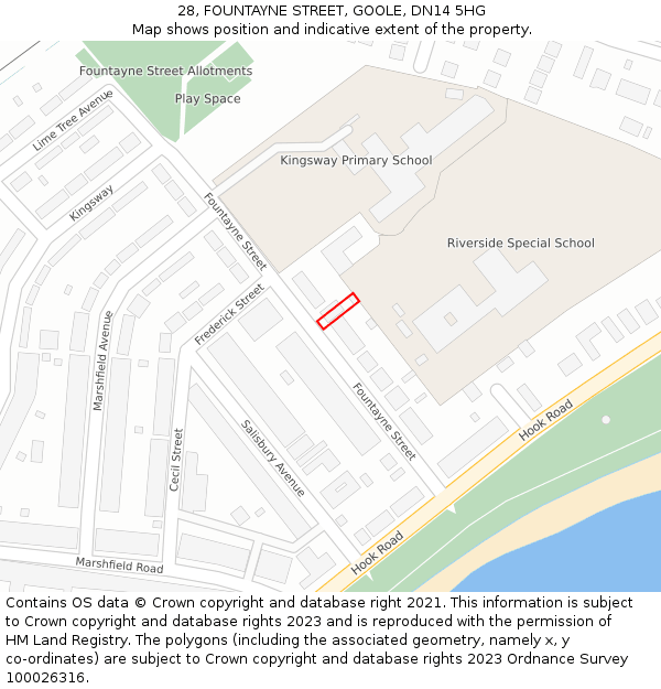 28, FOUNTAYNE STREET, GOOLE, DN14 5HG: Location map and indicative extent of plot