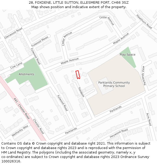 28, FOXDENE, LITTLE SUTTON, ELLESMERE PORT, CH66 3SZ: Location map and indicative extent of plot