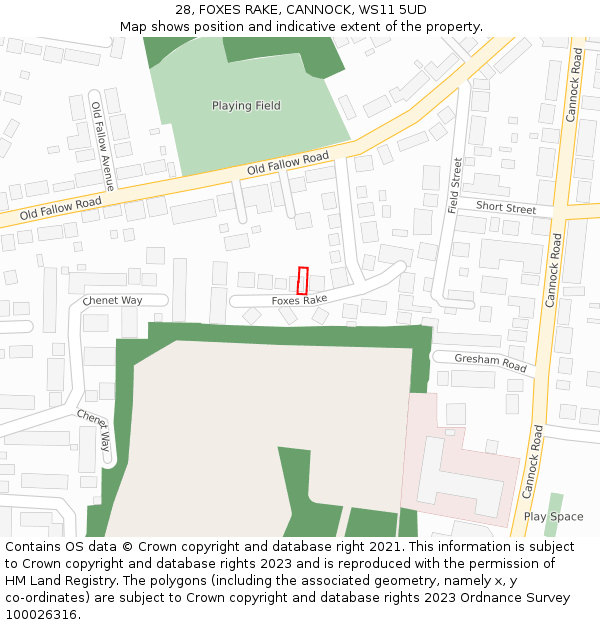 28, FOXES RAKE, CANNOCK, WS11 5UD: Location map and indicative extent of plot