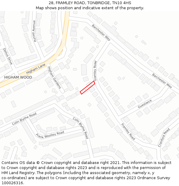 28, FRAMLEY ROAD, TONBRIDGE, TN10 4HS: Location map and indicative extent of plot