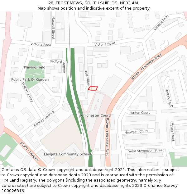 28, FROST MEWS, SOUTH SHIELDS, NE33 4AL: Location map and indicative extent of plot