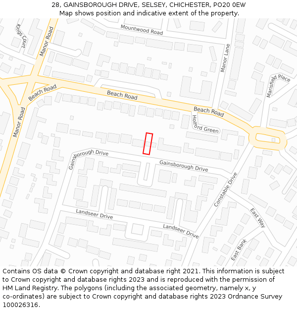 28, GAINSBOROUGH DRIVE, SELSEY, CHICHESTER, PO20 0EW: Location map and indicative extent of plot