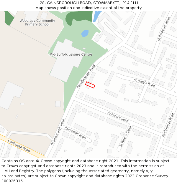 28, GAINSBOROUGH ROAD, STOWMARKET, IP14 1LH: Location map and indicative extent of plot