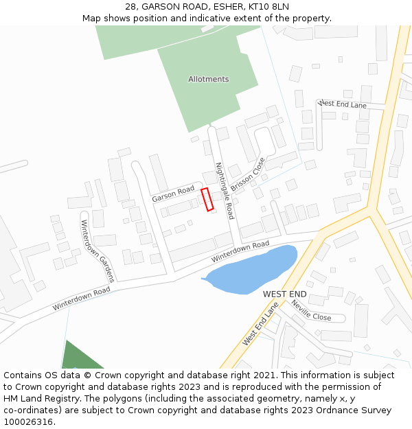 28, GARSON ROAD, ESHER, KT10 8LN: Location map and indicative extent of plot