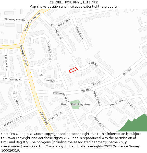 28, GELLI FOR, RHYL, LL18 4RZ: Location map and indicative extent of plot