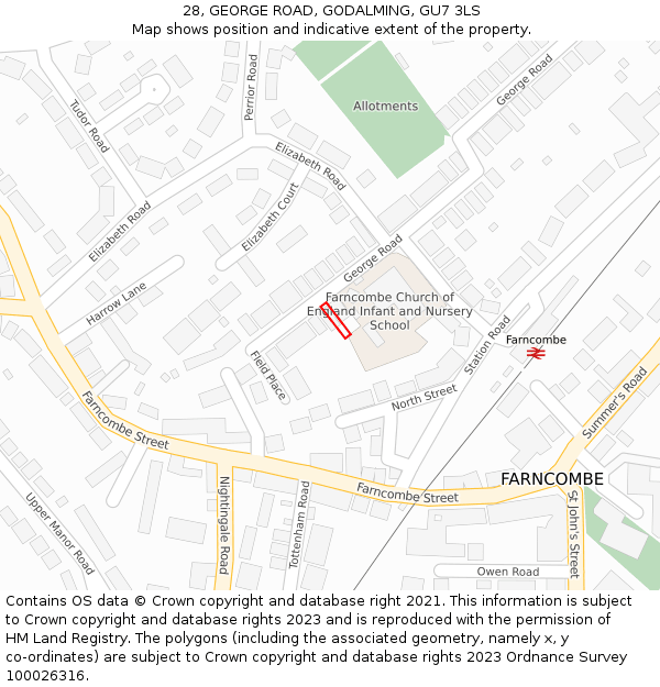 28, GEORGE ROAD, GODALMING, GU7 3LS: Location map and indicative extent of plot