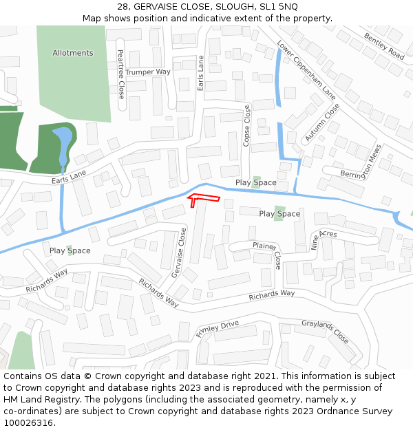 28, GERVAISE CLOSE, SLOUGH, SL1 5NQ: Location map and indicative extent of plot