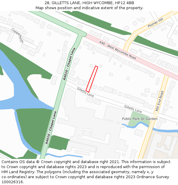 28, GILLETTS LANE, HIGH WYCOMBE, HP12 4BB: Location map and indicative extent of plot