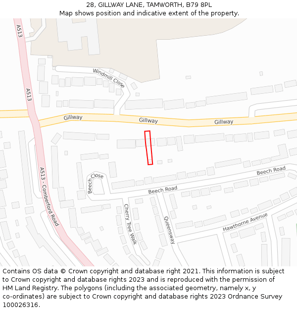 28, GILLWAY LANE, TAMWORTH, B79 8PL: Location map and indicative extent of plot