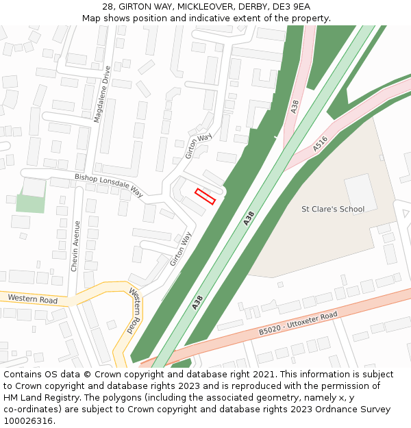 28, GIRTON WAY, MICKLEOVER, DERBY, DE3 9EA: Location map and indicative extent of plot
