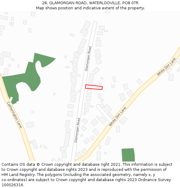 28, GLAMORGAN ROAD, WATERLOOVILLE, PO8 0TR: Location map and indicative extent of plot