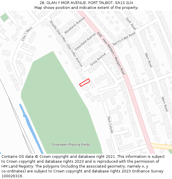 28, GLAN Y MOR AVENUE, PORT TALBOT, SA13 2LN: Location map and indicative extent of plot