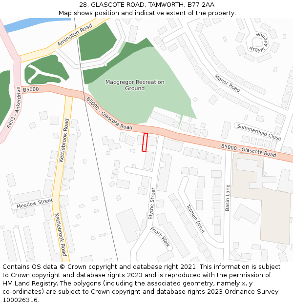 28, GLASCOTE ROAD, TAMWORTH, B77 2AA: Location map and indicative extent of plot