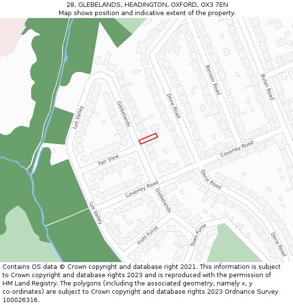 28, GLEBELANDS, HEADINGTON, OXFORD, OX3 7EN: Location map and indicative extent of plot